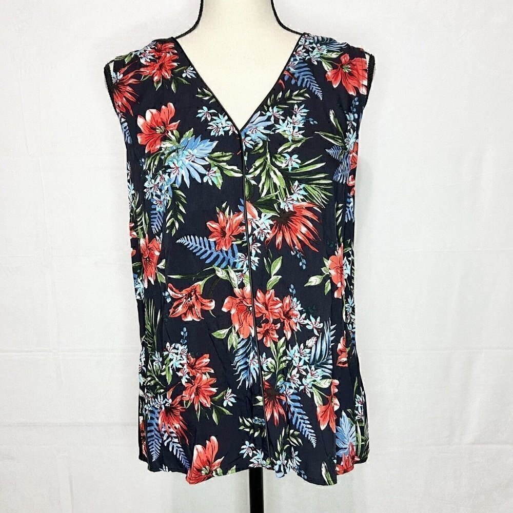 Les Serein Floral V-Neck Sleeveless Stretch Tank Blouse Stitch Fix Size M